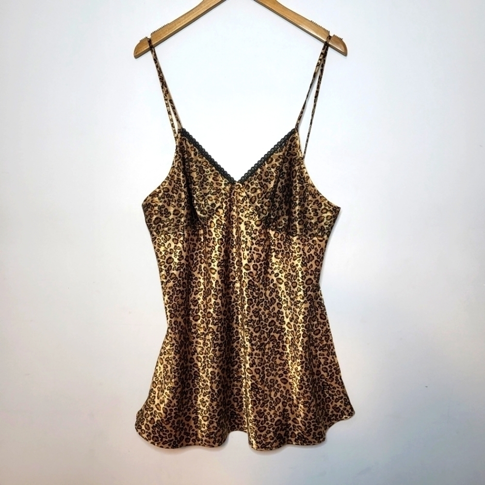 Leopard Print Satin Chemise Slip - Gold